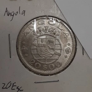1955 Angola 20 Escudos Silver Coin KM#74 - Uncirculated w/Toning - Picture 1 of 2