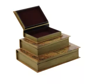 Book Stash Boxes, Wood And Leather, Secret Storage, 15x11, 12x9, 9x7 - Picture 1 of 5