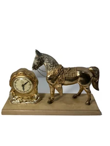 Vtg 1950’s United Brass Finish Western Horse 17”x11” Mantle Clock-Not Working - Picture 1 of 7