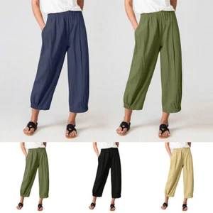 Womens Ladies Summer Casual Harem Pants Baggy  Trousers Elastic New Waist Pants - Picture 1 of 21