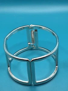 Silver Tone Square Wide Minimalist Cuff Bracelet - Picture 1 of 8