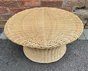 Vintage Mid Century Cane Mushroom Stool Bamboo Frame 70s Boho - Picture 1 of 9