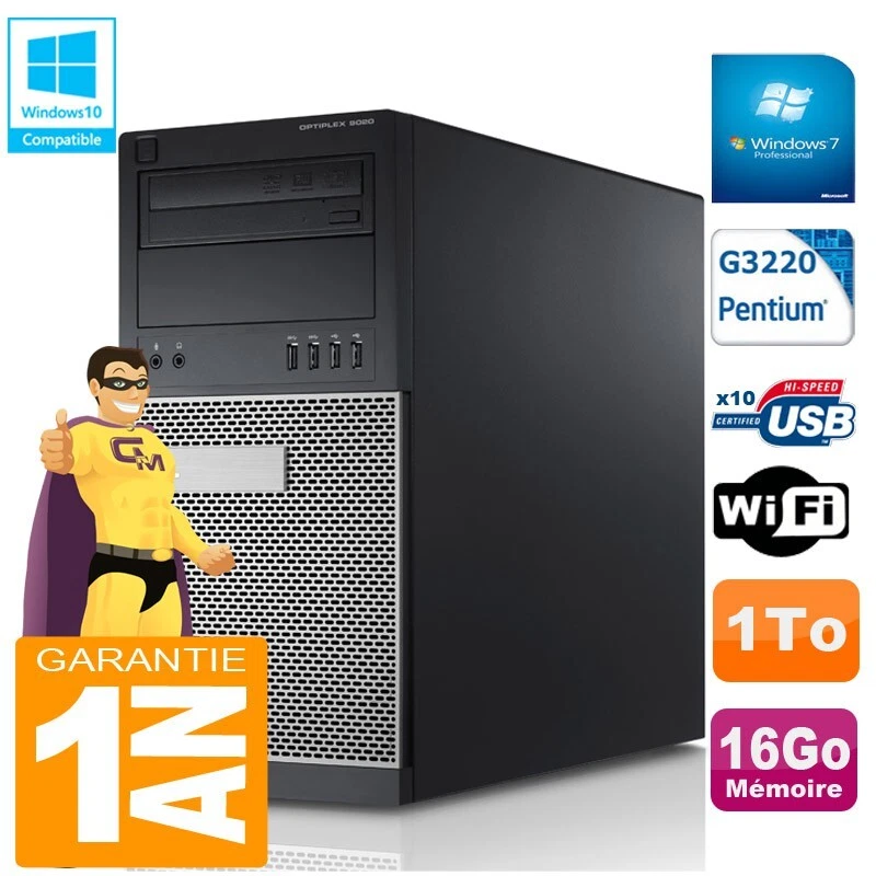 PC tour DELL 9020 Intel G3220 RAM 16Go Disco 1A Grabador DVD Wifi W7 - Imagen 1 de 1