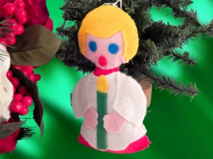 Choir Girl Singing Christmas Ornament VTG 1970s Handcrafted Colorful Felt Decor - Picture 1 of 9