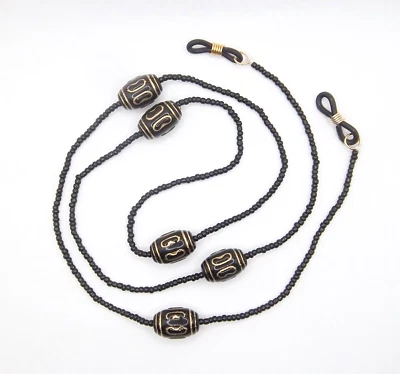 Cuentas negras tono dorado acentuadas 28 pulgadas Soporte/cordón para gafas de sol... Se28 Foto 1 de 2