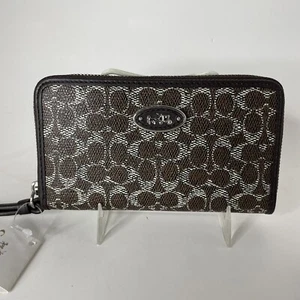 Coach East West Universal Zip Around Wallet Wristlet Signature Brown - Picture 1 of 11