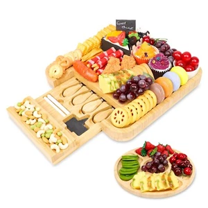 Large Bamboo Cheese Board Set with Tray, Charcuterie Board, House Warming Gifts - Picture 1 of 6