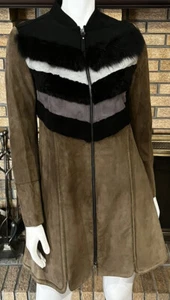 Longchamp Suede Coat Olive Multicolor Mid Length Size Medium - Picture 1 of 15