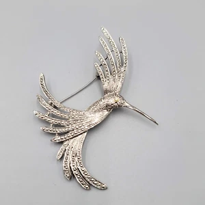 Spilla colibrì vintage spilla uccellino marcasite tono argento 3 pollici - Foto 1 di 7