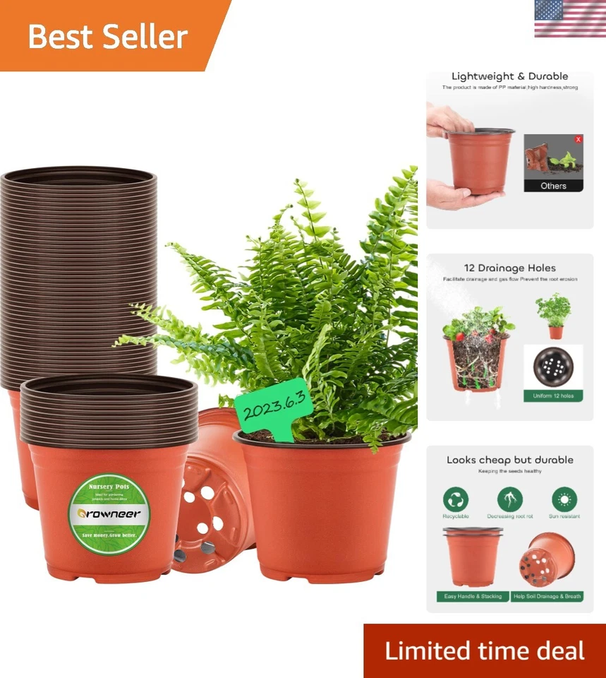 Paquete de 60 macetas de plástico rojo para vivero de plantas de 6 pulgadas con 15 etiquetas para plántulas Foto 1 de 4