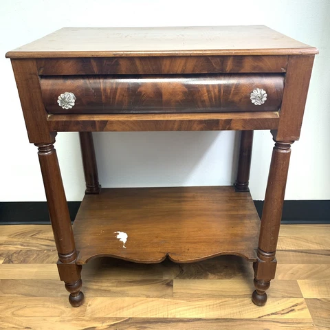 Antique Two-Tier Polished Wood Side Table Clear Knobs Cover