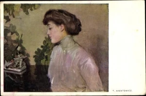 Beautiful Young Brunette Artist Portrait; A. Axentowicz; c.1905 Near Mint - Picture 1 of 2