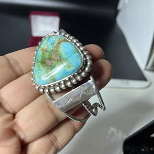 Vintage American Native Wanda Bailey Cuff Bracelet Sterling Silver Turquoise - Picture 1 of 11