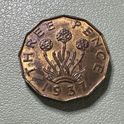 GRAN BRETAÑA GEORGE VI 1937 TRES PENIQUES 3 PENIQUES planta de ahorro, LATÓN km# 849 Foto 1 de 4