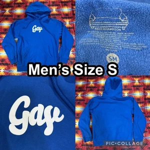 Suéter con Capucha BROCKHAMPTON "GAY" Tour Pride Azul Para Hombre Talla Pequeña - Imagen 1 de 8