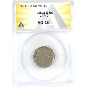 1913 D Type 2 Indian Head Buffalo Nickel VG 10 ANACS 5c SKU:I16281 - Picture 1 of 4