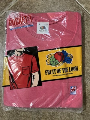 VTG 90s NOS Fruit of the Loom Pink Pocket T-Shirt 1991 USA Size L SINGLE STITCH - Image 1 of 4