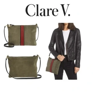 Clare V Single Sac Bretelle Suede Shoulder Bag In Army Suede - $275 - Picture 1 of 14