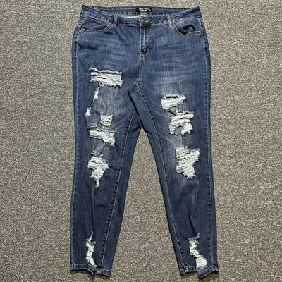 Jeans skinny Y2K quase famoso azul desgastado cintura média tamanho 16 - Imagem 1 de 4