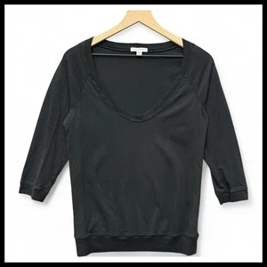 Standard James Perse 3/4 Sleeve Pullover Scoop Raglan Top Black Minimalist S 1 - Picture 1 of 7