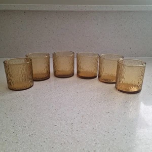 Vintage Anchor Hocking Textured Yellow Amber Bark Glass Tumblers (6) Small - Picture 1 of 3