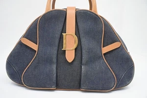 Christian Dior Vintage Denim Double Saddle Bowler Bag - Picture 1 of 14