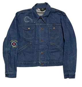 "Chaqueta Wrangler vintage años 60 70 ribete de mezclilla recuerdo oscuro Vietnam 24"" Pit" - Imagen 1 de 9