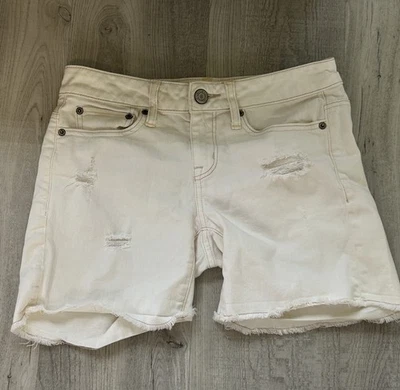 Pantalones Cortos American Eagle Para Mujer Y2K Micro Mini Denim Talla 0 Crema Verano Tiro Bajo Foto 1 de 4