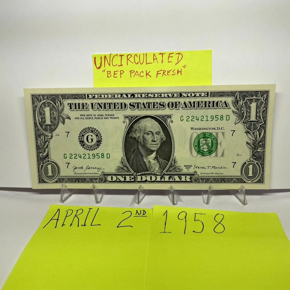 One DollarBirthday Note Uncirculated.April 2nd 1958 .Fancy Serial Number. - Image 1 of 4