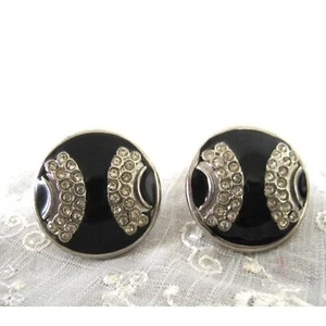 Gianni Versace (Authentic) Black & Rhinestone Round 1" Clip-on Vintage Earrings - Picture 1 of 7