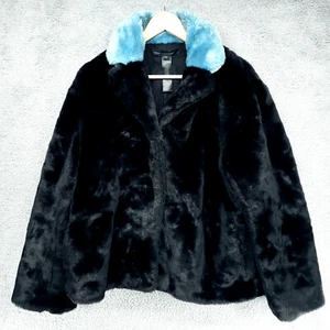 Marc by Marc Jacobs schwarz samtig blau Kunstfellkragen Jacke Mantel Größe M/L 570 $ - Bild 1 von 24