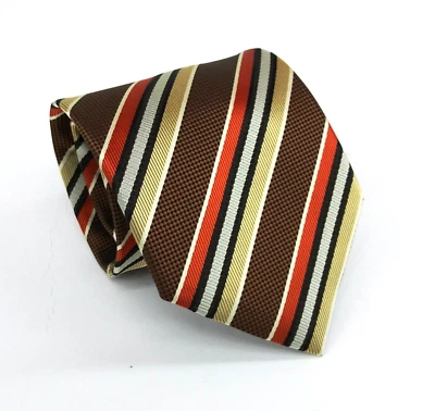 Covington Mens Necktie 100% Polyester Brown Orange Striped Tie - 57.50" x 3.50" - Image 1 of 4