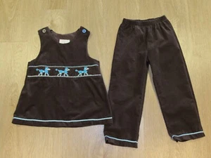 Rare Editions~ Girls Brown Smocked Corduroy Pants Set~ Turquoise Poodles~ 5 - Picture 1 of 13