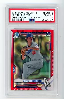 2021 Bowman Chrome 1st RED LAVA #BDC146 Peter Heubeck /5 - PSA 10 GEM MINT - Image 1 of 2