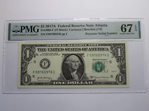 $1 2017 Repeater Serial Number Federal Reserve Currency Bank Note Bill PMG UNC67 - Picture 1 of 3