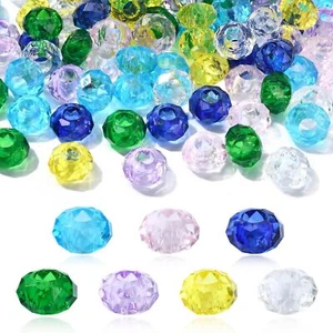 100Pcs 7Colors Tranparent Resin Beads Large Hole Beads Faceted Rondelle Beads - Picture 1 of 7