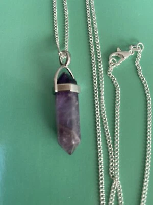 "Gota de amatista natural con collar de plata de ley de 24""" Foto 1 de 4