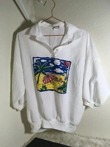 VINTAGE LINDSEY BLAKE SPORT TRACK Pullover White  Beach L - Picture 1 of 6