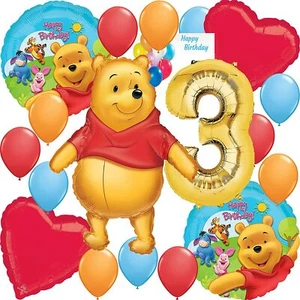 Winnie the Pooh Party Supplies Gold Balloon Bouquet for 3rd Birthday  - Picture 1 of 6