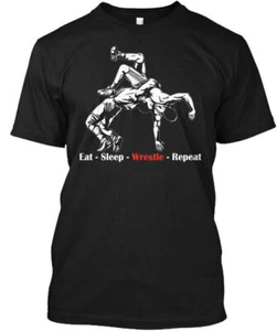 Eat Sleep Wrestle Repeat Gift T-Shirt Made in the USA Size S to 5XL - Picture 1 of 1