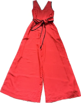 DIANE VON FURSTENBERG MSRP $585 SIZE6 WIDE LEG RED JUMPSUIT W/POCKETS & SELF TIE - Image 1 of 4