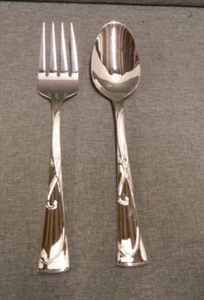 Towle Blossom 18/10 Vietnam Stainless Glossy Swirls Serving Spoon & Fork - Picture 1 of 2