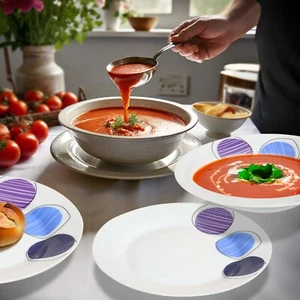 16PC DINNER SET BOWL PLATE MUG SOUP SIDE PORCELAIN KITCHEN BLUE & PURPLE PATTERN - Picture 1 of 7