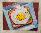 Egg Toast Bread Painting, Original Food Painting, 3D Yolk,Newspaper Print Art
