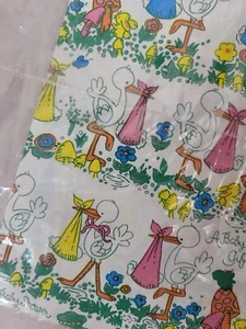 New Vintage Baby Shower Wrapping Paper Stork 2 Sheets Wrap Well Mushroom NOS NIP - Picture 1 of 4
