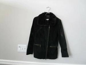 Fitz-Wright schwarze 100% Leder (Wildleder) Zip Front Jacke; Damen S; Rabbit Colla - Bild 1 von 12