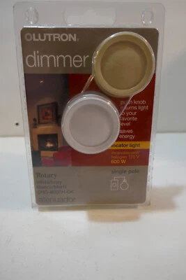 LUTRON Rotary Push Knob Dimmer Switch - Single Pole - White/Ivory - D-600PH-DK - Image 1 of 4