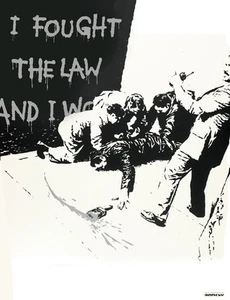 BANKSY STREET ART CANVAS PRINT I fought the law BW 24"X 36" stencil poster - Picture 1 of 1