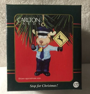 Tarjetas Carlton 2001 ¡Parada por Navidad! Ornamento reno policía hombre 177 Foto 1 de 3