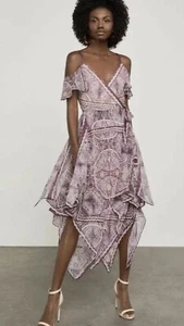BCBG Cold Shoulder Paisley Print Wickelkleid Taschentuchsaum Chiffon XS neu mit Etikett $ 348 - Bild 1 von 5